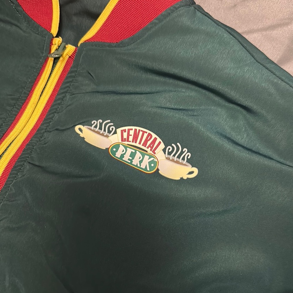 Green Bomber Jacket with Red and Yellow Accents - Picture 2 of 4